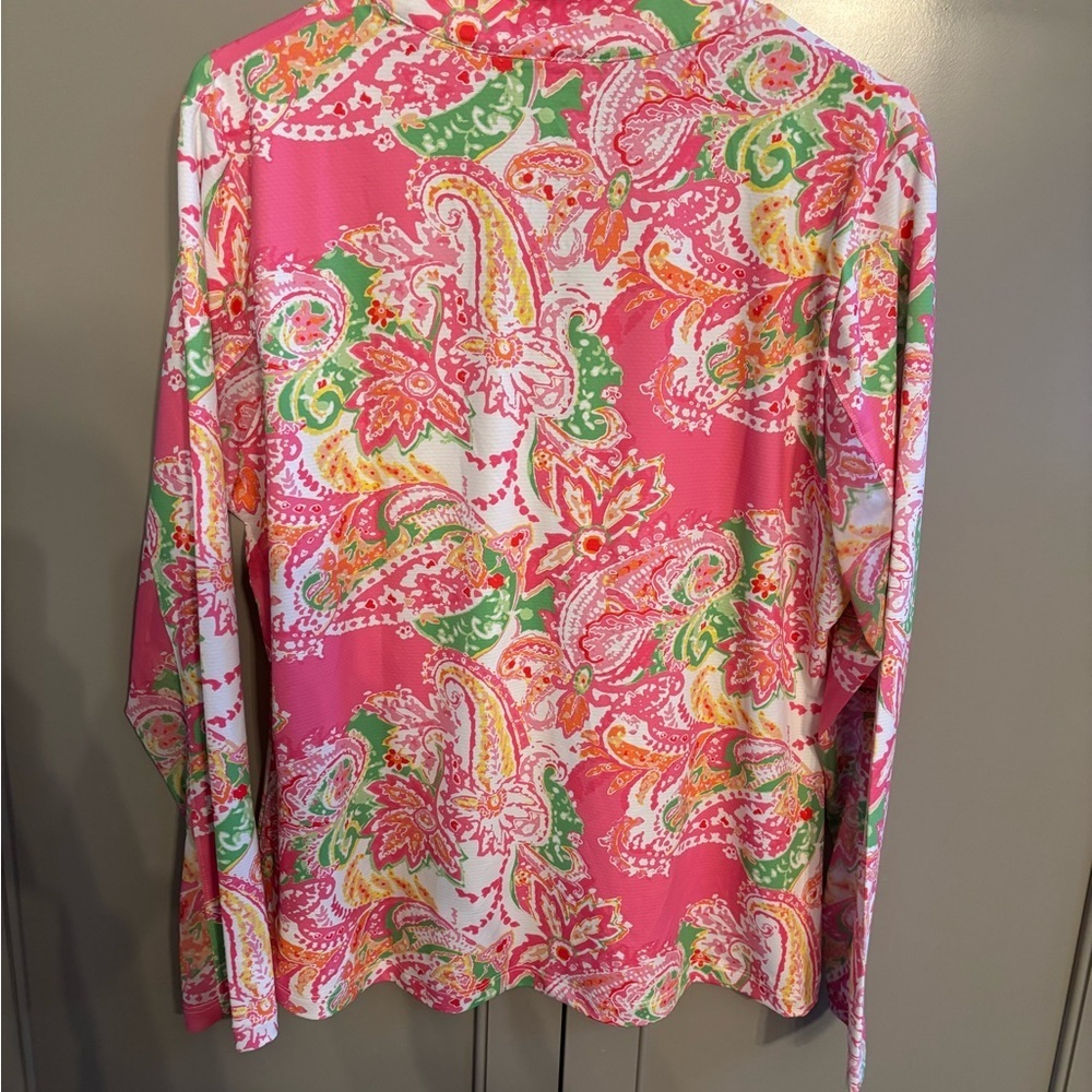 Gottex Long Sleeve Zip Mock Neck Colorful Paisley Women's Top - Picture 3 of 3